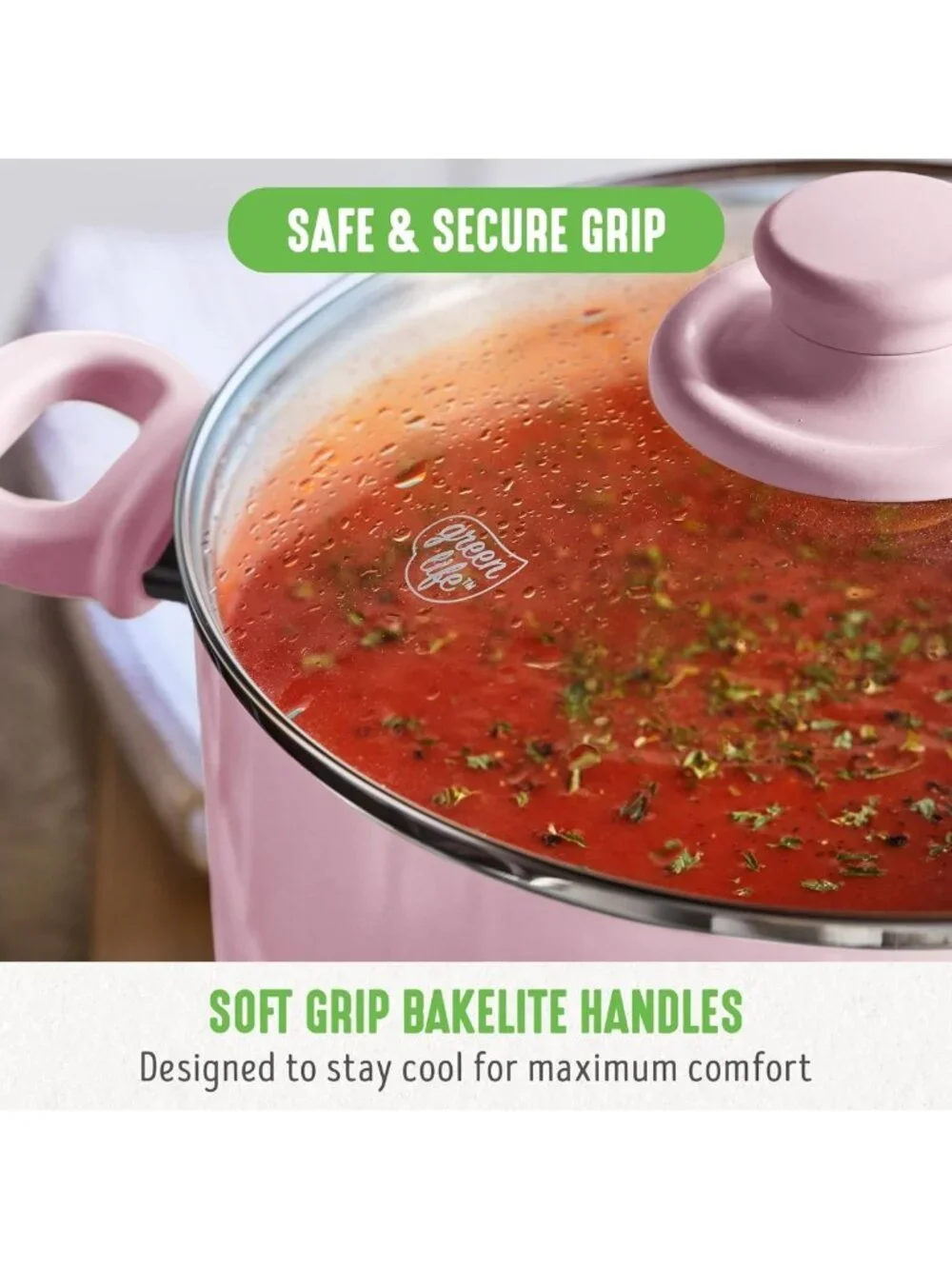 Ceramic Nonstick 6QT Stockpot with Glass Lid, PFAS-Free, Dishwasher Safe, Pink